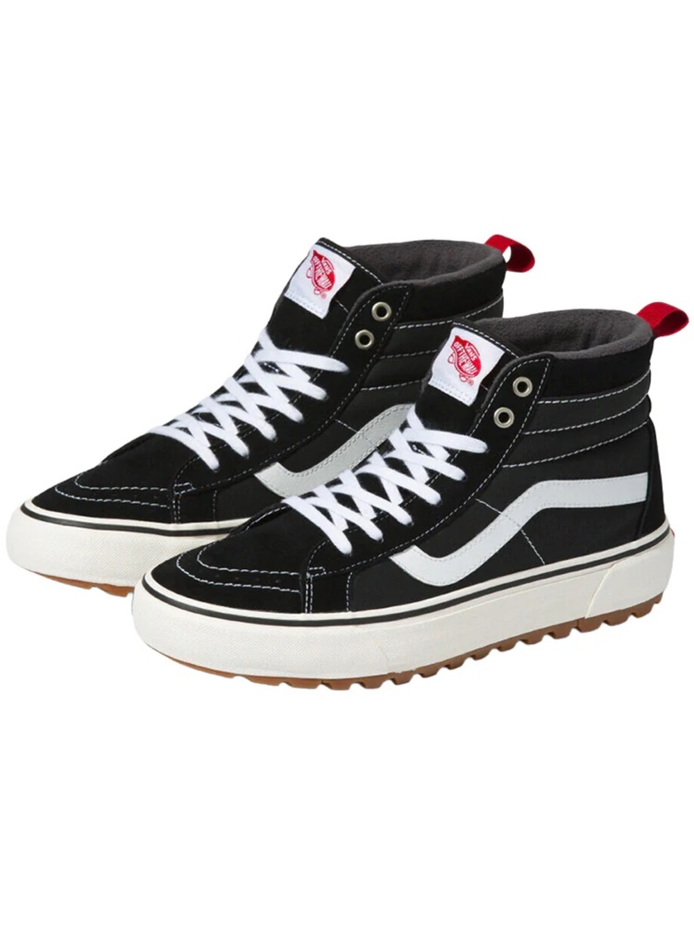 Vans Black White High-Top Sneakers with Red Heel Tab